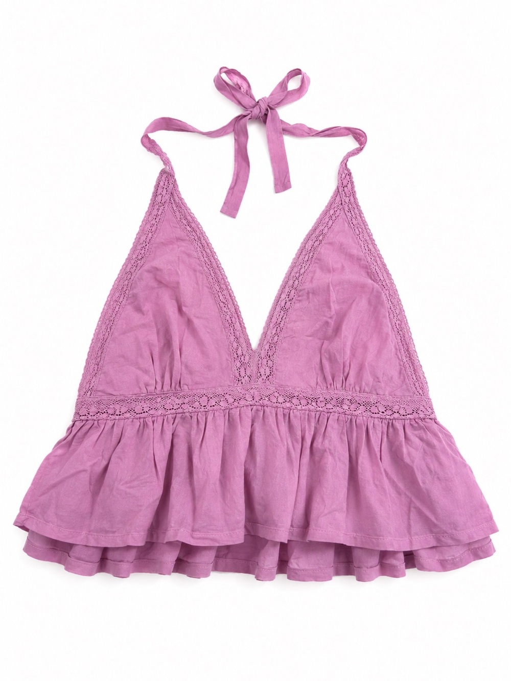 American Eagle Outfitters Lilac Lace-Trim Halter Tank Top